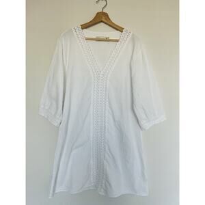 SEA SPICE Womens Dress Cover Up Sz XL White Cotton Embroidered 3/4 Sleeve Resort